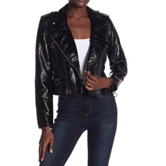 BLANK NYC Shiny Faux Patent Leather Moto Jacket - Picture 2 of 11